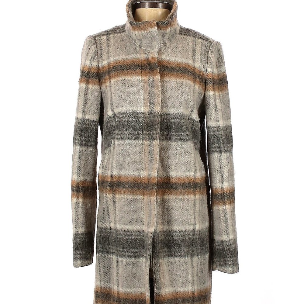 Ann Taylor LOFT Plaid Funnel Neck Coat Small